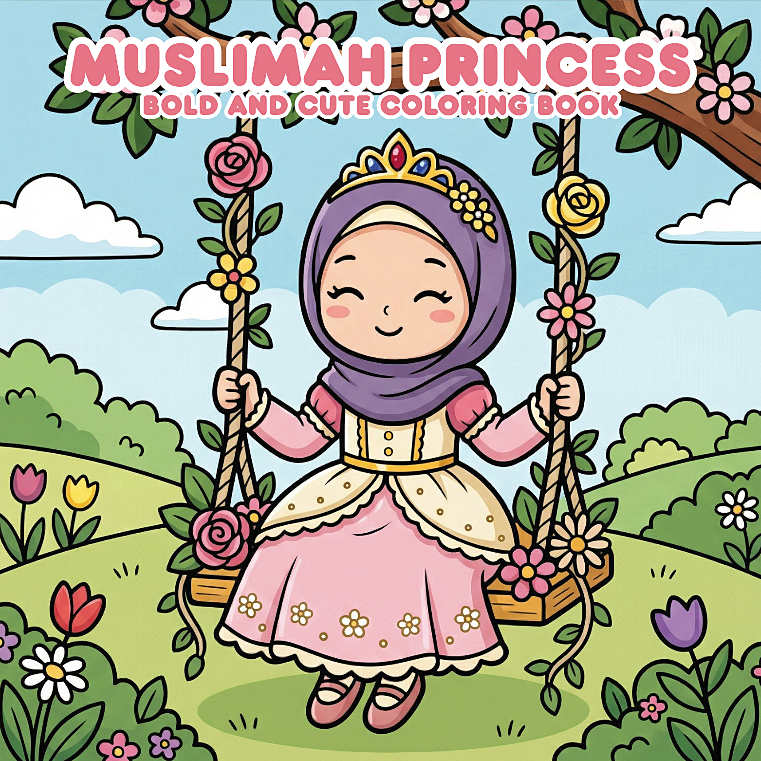 Muslimah Princess Coloring Book for Kids - Bold and Easy Cute Hijabi Princess Pages