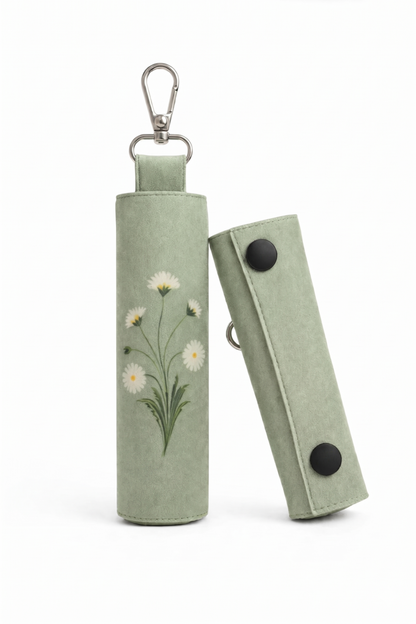 Waterproof travel prayer mat sajadah with bag charm in green daisy floral design by Sedels