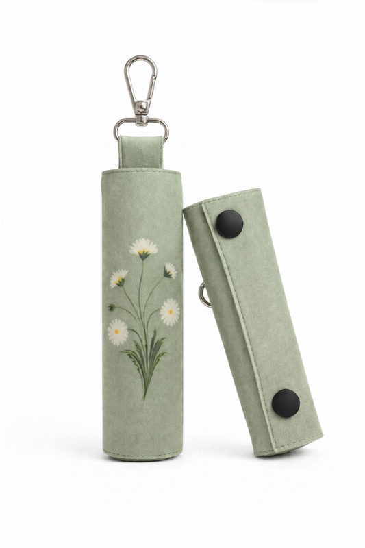 Waterproof travel prayer mat sajadah with bag charm in green daisy floral design by Sedels
