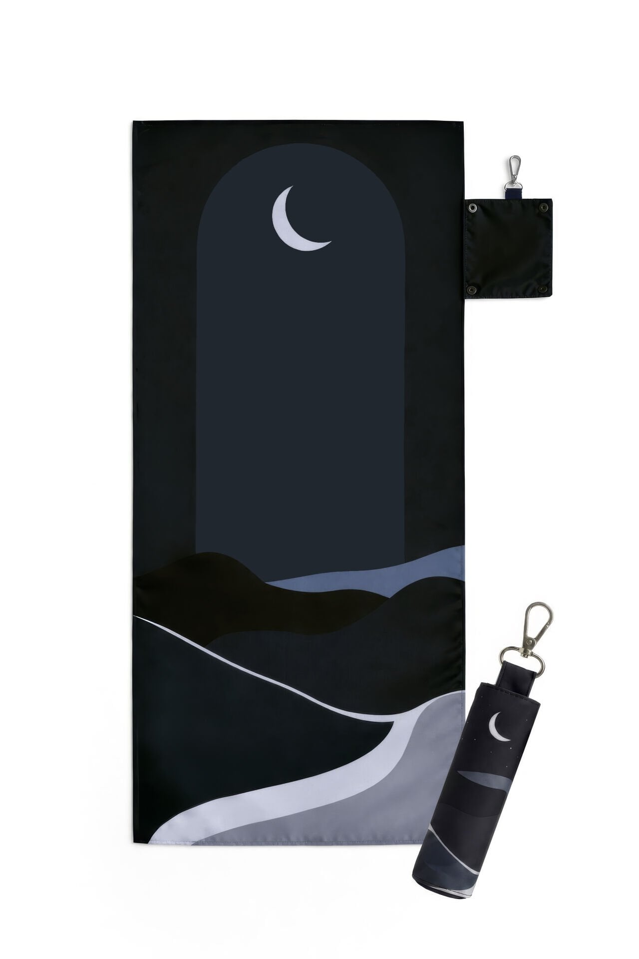 Waterproof travel prayer mat sajadah with bag charm in midnight black by Sedels