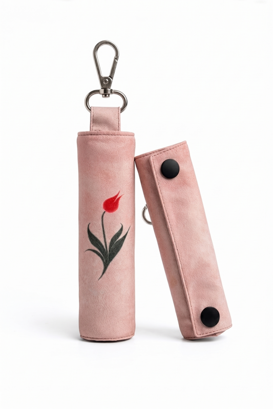 Waterproof travel prayer mat sajadah with bag charm in pink tulip floral design by Sedels