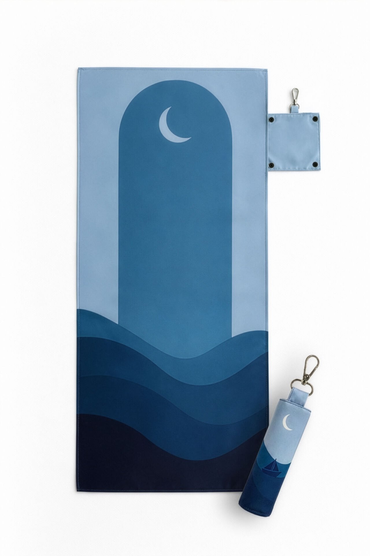Waterproof travel prayer mat sajadah with bag charm in sea blue by Sedels