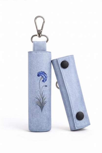 Waterproof travel prayer mat sajadah with bag charm in blue carnation floral design by Sedels