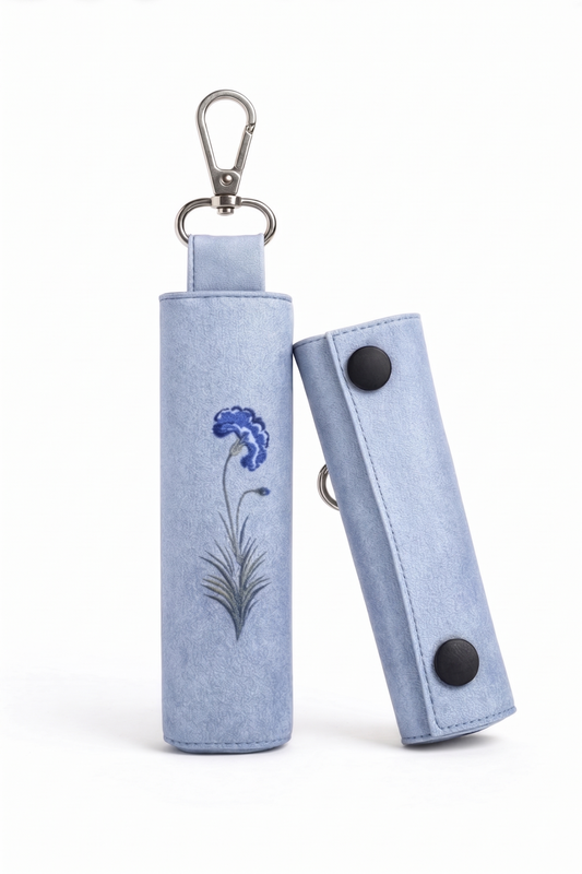 Waterproof travel prayer mat sajadah with bag charm in blue carnation floral design by Sedels