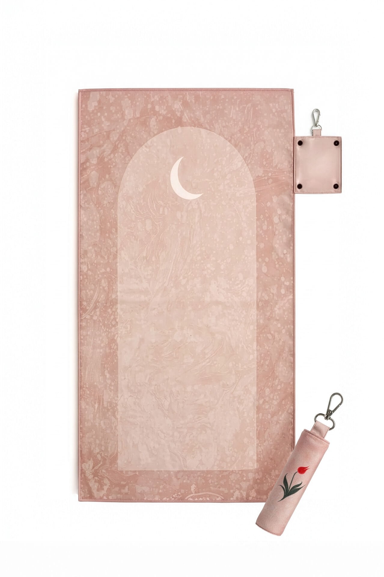 Waterproof travel prayer mat sajadah with bag charm in pink tulip floral design by Sedels